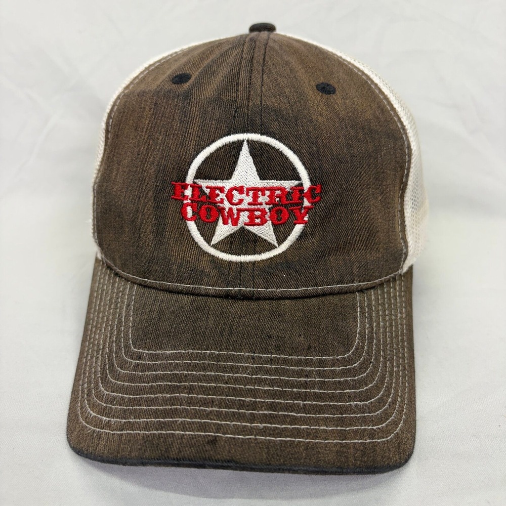 Fahrenheit Electric Cowboy Trucker Hat Mens OSFM Brown Mesh Snapback Cap